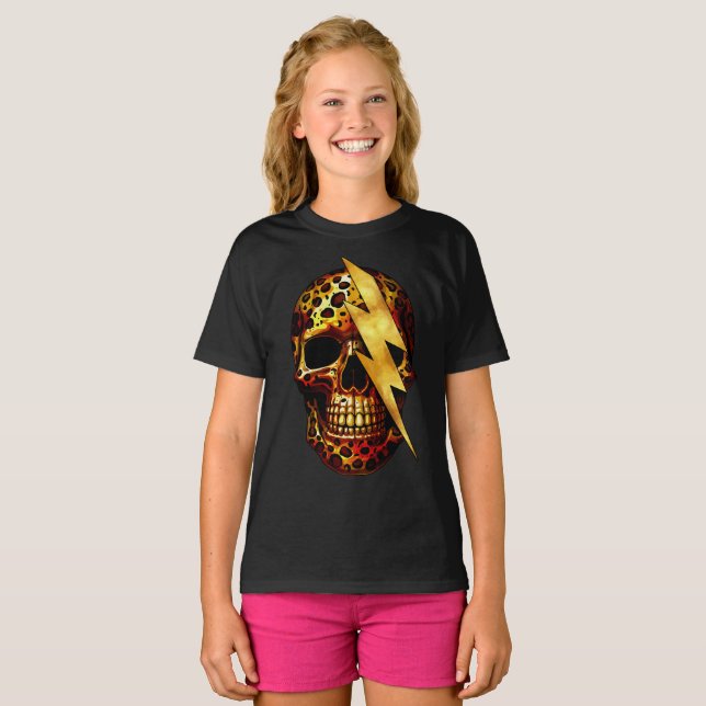 Skull mit Leopard Print & Gold Spark T-Shirt (Vorne ganz)