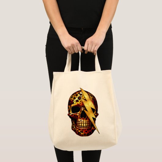 Skull mit Leopard Print & Gold Spark Tragetasche (Vorderseite (Produkt))