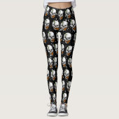 Skull mit Monarch Butterfly Schwarzer Hintergrund Leggings (Vorderseite)