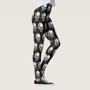 Skull mit Monarch Butterfly Schwarzer Hintergrund Leggings