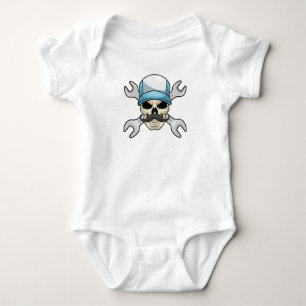 Skull mit Mustache & Wrench Baby Strampler