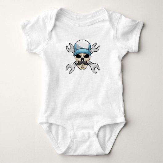 Skull mit Mustache & Wrench Baby Strampler (Vorderseite)