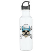 Skull mit Mustache & Wrench Edelstahlflasche (Vorderseite)