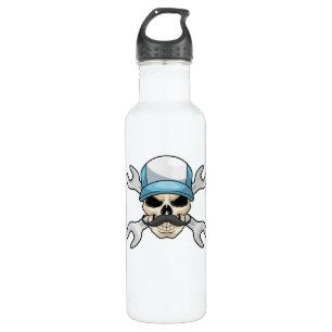 Skull mit Mustache & Wrench Edelstahlflasche