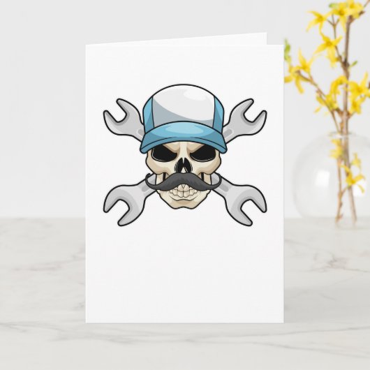 Skull mit Mustache & Wrench Karte (Gelbe Blume)