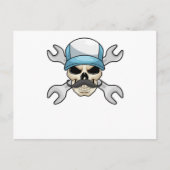 Skull mit Mustache & Wrench Postkarte (Vorderseite)