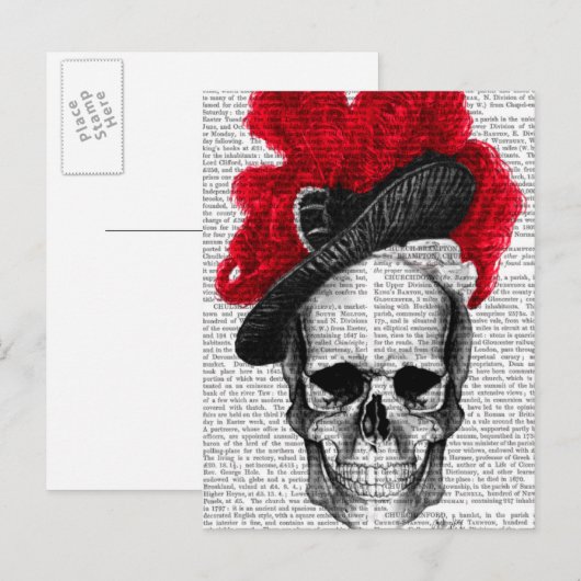 Skull mit Red Hat Postkarte (Vorne/Hinten)