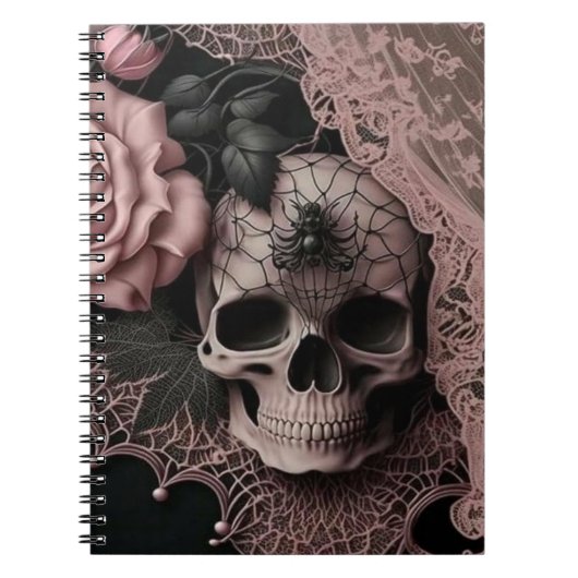 Skull mit rosa Spitzen und weich rosa Blume Notebo Notizblock (Vorderseite)