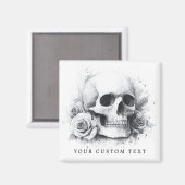 Skull mit Rose Aquarellmalerei Magnet (Vorderseite/Rückseite)