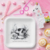 Skull mit Rose Aquarellmalerei Pappteller (Party)