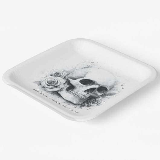 Skull mit Rose Aquarellmalerei Pappteller (Gewinkelt)