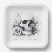 Skull mit Rose Aquarellmalerei Pappteller (Vorderseite)