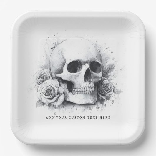 Skull mit Rose Aquarellmalerei Pappteller (Vorderseite)