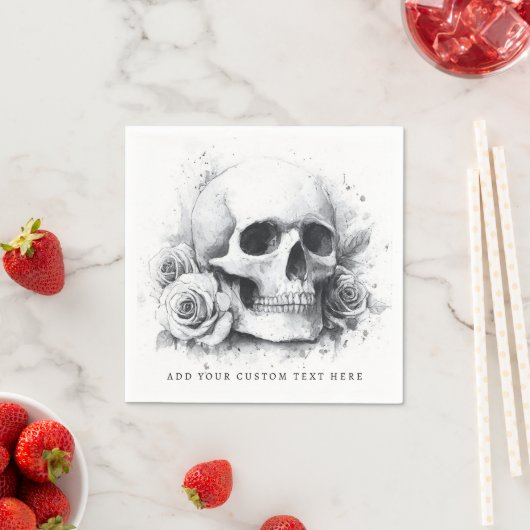 Skull mit Rose Aquarellmalerei Serviette (Beispiel)