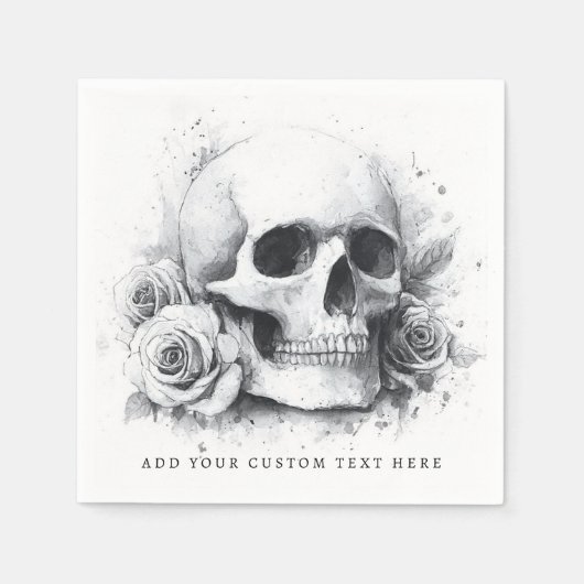 Skull mit Rose Aquarellmalerei Serviette (Vorderseite)