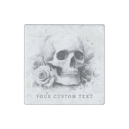 Skull mit Rose Aquarellmalerei Steinmagnet