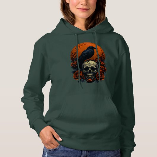 Skull mit Rose & Crow Gothic Hoodie (Vorderseite)