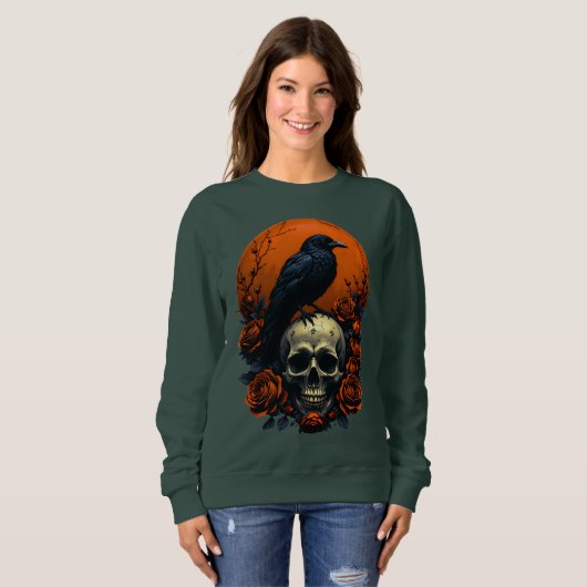 Skull mit Rose & Crow Gothic Sweatshirt (Vorne ganz)