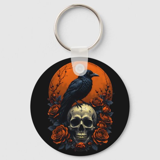Skull mit Rose & Crow Gothic Sweatshirt Schlüsselanhänger (Vorderseite)