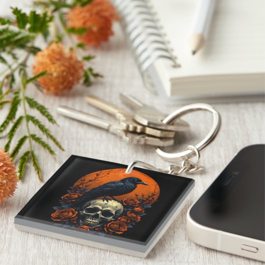 Skull mit Rose & Crow Gothic Sweatshirt Schlüsselanhänger (Vorderseite rechts)