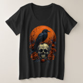 Skull mit Rose & Crow Gothic T - Shirt (Design vorne)