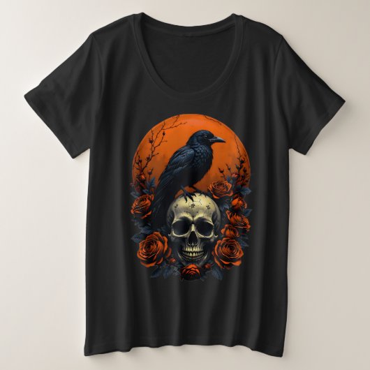 Skull mit Rose & Crow Gothic T - Shirt (Design vorne)