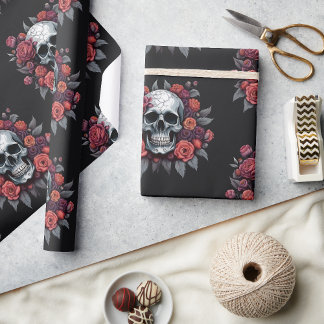 Skull mit Rose Gothic Halloween Wrapping Paper Geschenkpapier