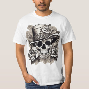 Skull mit Rose in Hat - Gotische Blumenkunst T-Shirt