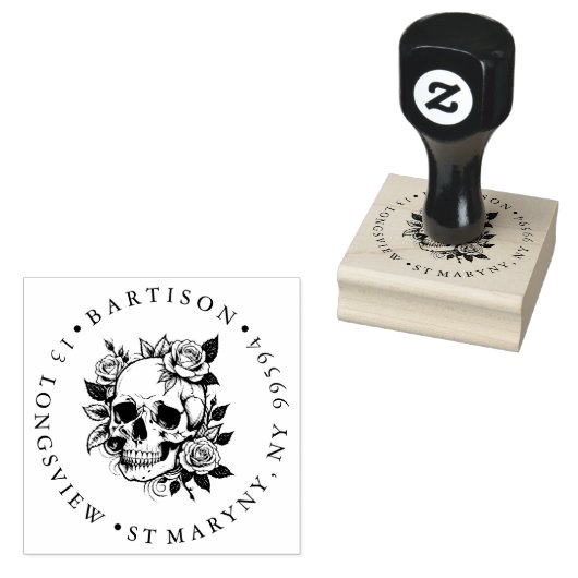 Skull mit Rosen HolzADRESSE RUBBER STAMM Gummistempel (Stempel)