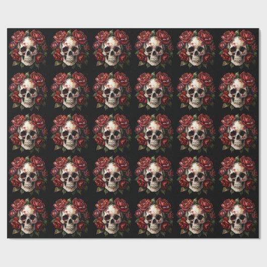 Skull mit Rote Rosen Art Geschenkpapier (Flach)