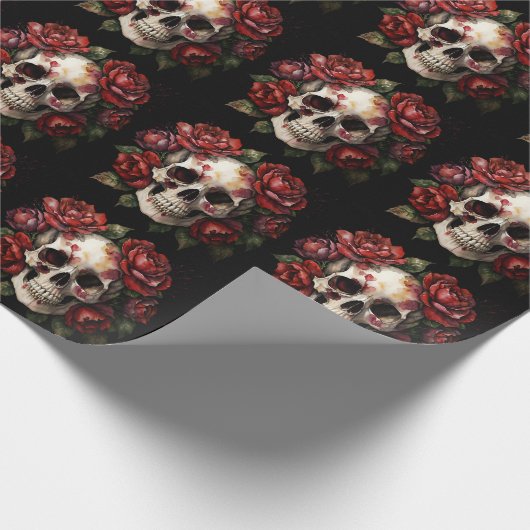 Skull mit Rote Rosen Art Geschenkpapier (Ecke)