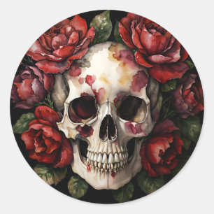 Skull mit Rote Rosen Art Runder Aufkleber
