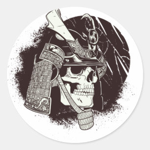 Skull mit Samurai Helmet Runder Aufkleber