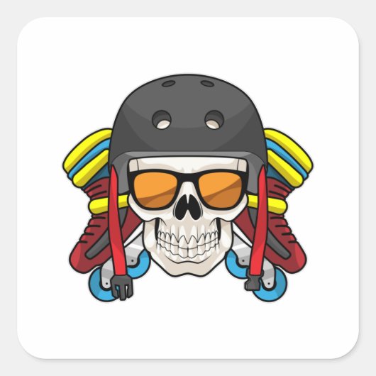 Skull mit Sonnenbrille & Inline-Skaten Quadratischer Aufkleber (Vorderseite)