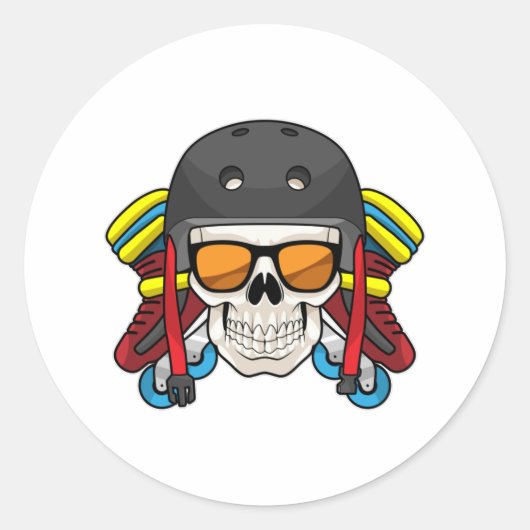 Skull mit Sonnenbrille & Inline-Skaten Runder Aufkleber (Vorderseite)