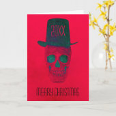 Skull mit Top Hat Red Green Halloween Karte (Gelbe Blume)