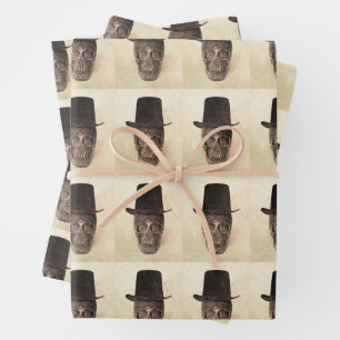Skull mit Top Hut Gothic Vintage Textur Muster Geschenkpapier Set