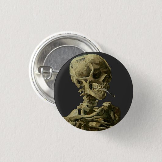 Skull mit Zigarette von Van Gogh Button (Vorne & Hinten)