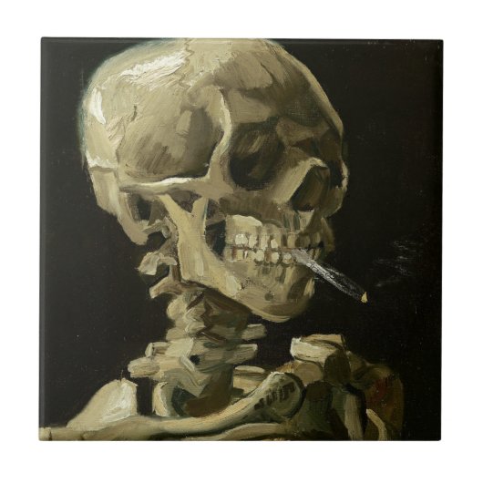 Skull mit Zigarette von Van Gogh Fliese (Vorderseite)