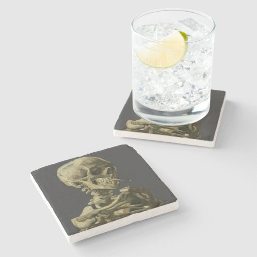 Skull mit Zigarette von Van Gogh Steinuntersetzer (Seitenansicht)