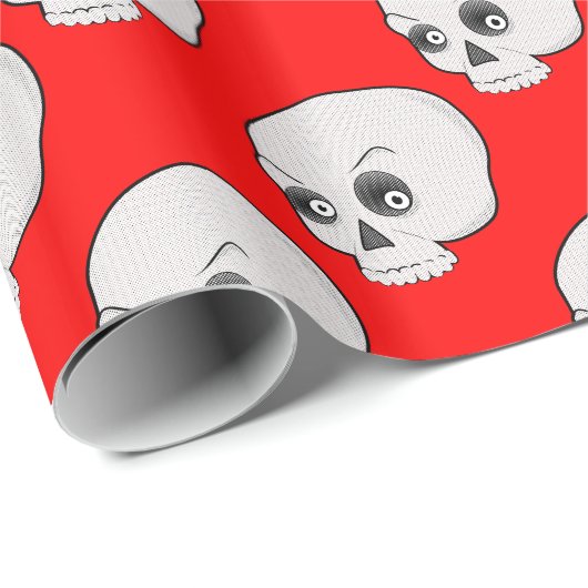 Skull-Muster auf rotem Hintergrund Geschenkpapier (Rolleneckpunkt)