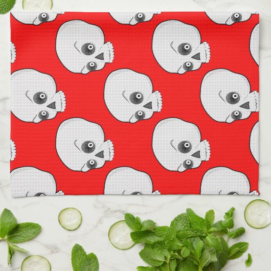 Skull-Muster auf rotem Hintergrund Geschirrtuch (Gefaltet)