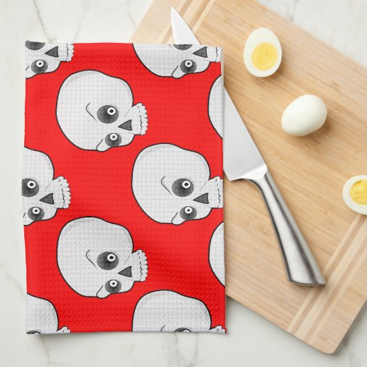 Skull-Muster auf rotem Hintergrund Geschirrtuch (Viertel Falte)