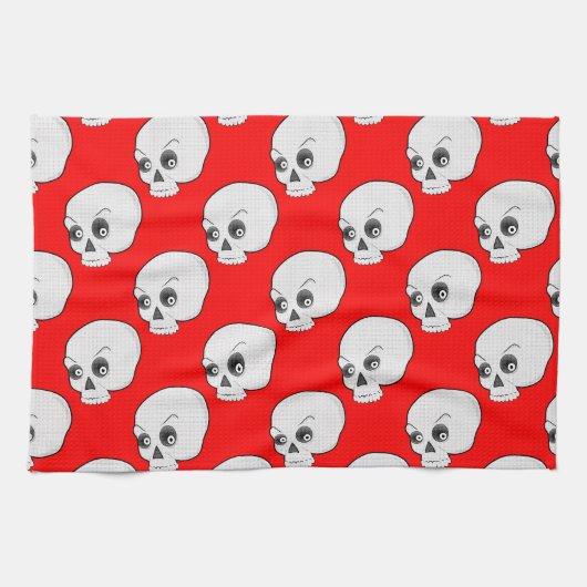 Skull-Muster auf rotem Hintergrund Geschirrtuch (Horizontal)