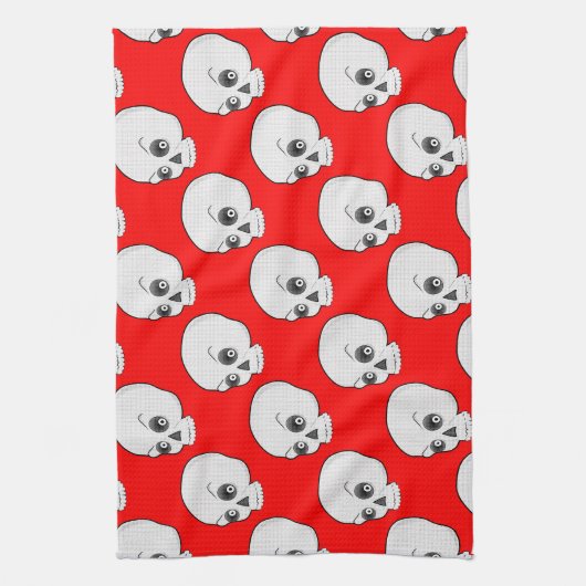 Skull-Muster auf rotem Hintergrund Geschirrtuch (Vertikal)