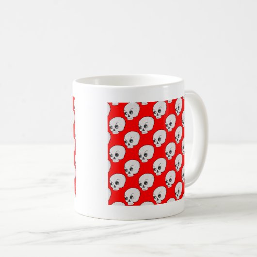 Skull-Muster auf rotem Hintergrund Kaffeetasse (VorderseiteRechts)