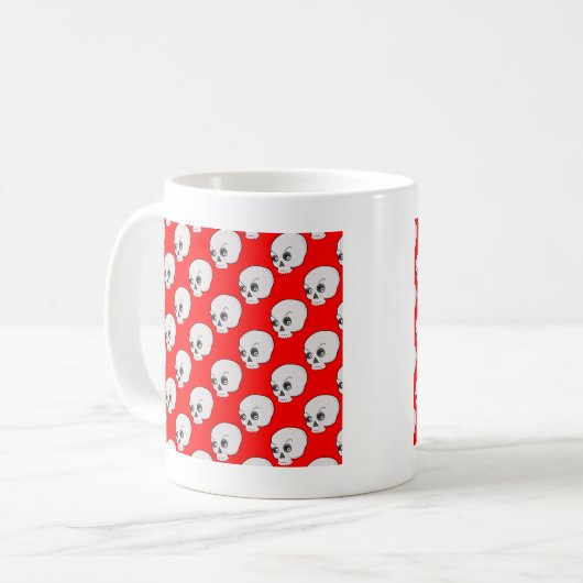 Skull-Muster auf rotem Hintergrund Kaffeetasse (Vorderseite Links)
