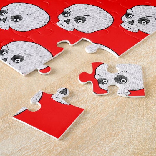 Skull-Muster auf rotem Hintergrund Puzzle (Seite)