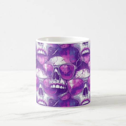 Skull Muster Design mit Lila Sonnenbrille Kaffeetasse (Mittel)
