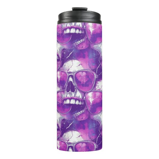 Skull Muster Design mit Lila Sonnenbrille Thermosbecher (Vorderseite)